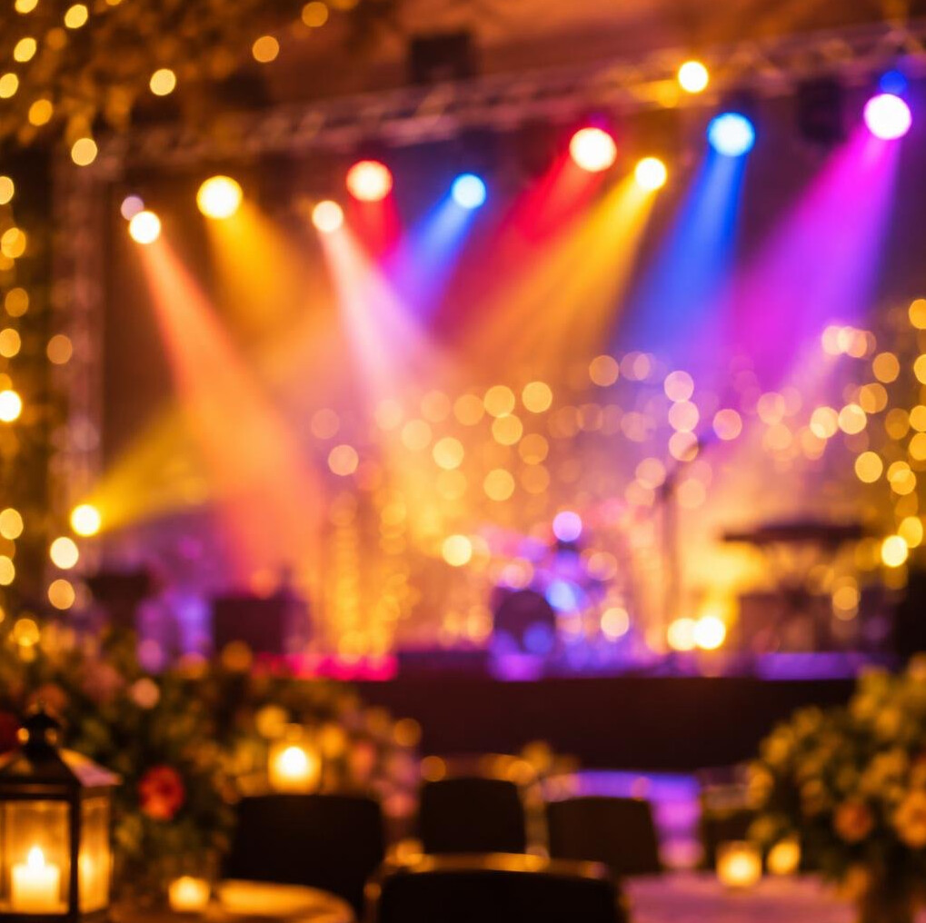 Colorful stage lights at an event